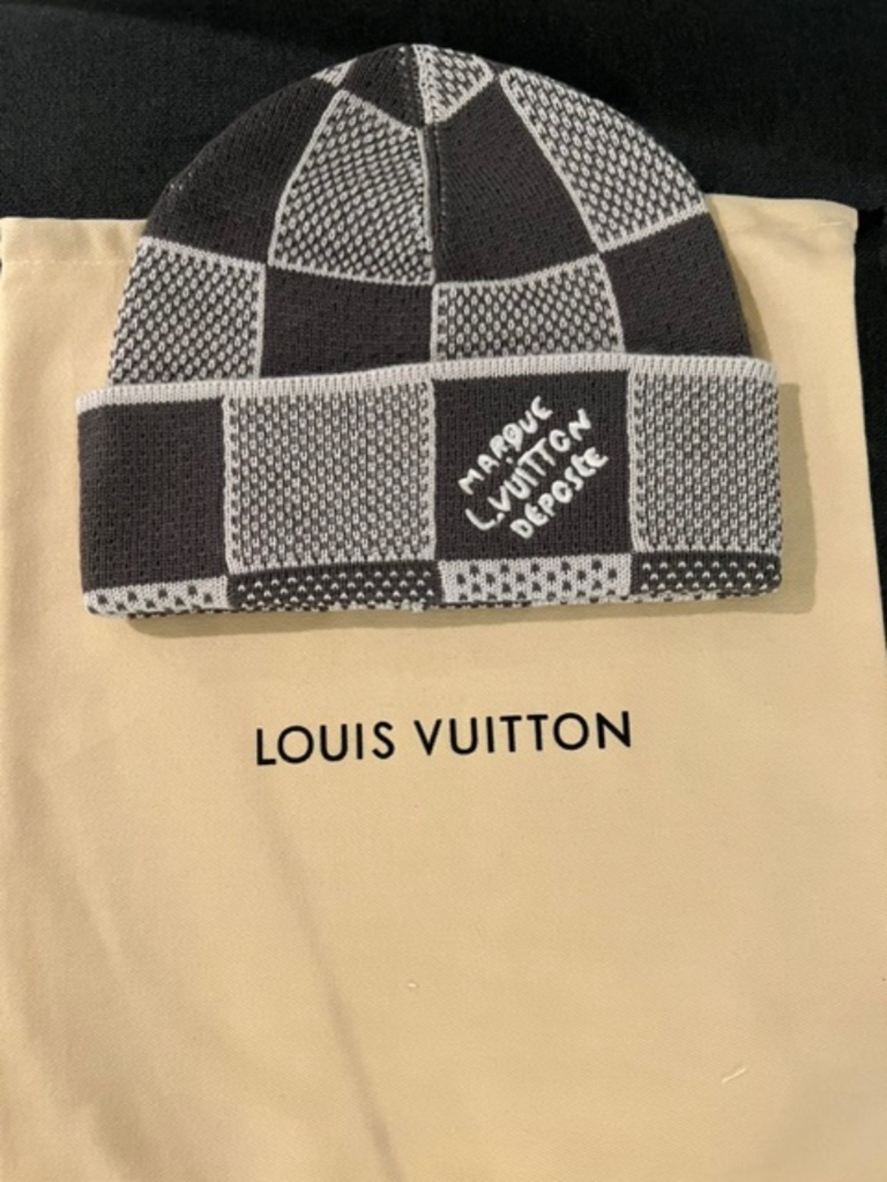 Black & Grey Checkered LV Beanie